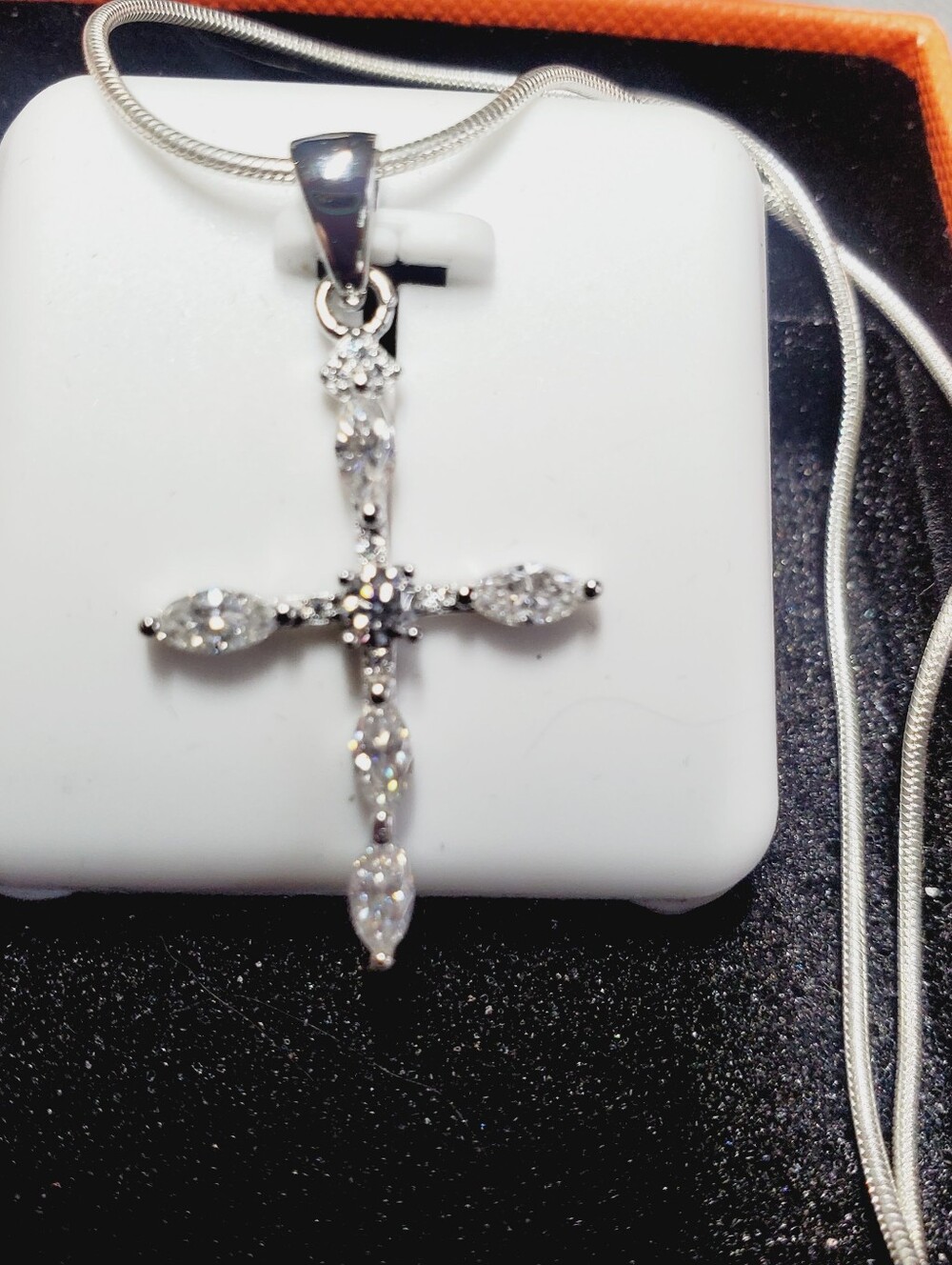 NWT 2ct Moissanite Cross Pendant Necklace 925 Sterling Silver 20"Box-Passes Test